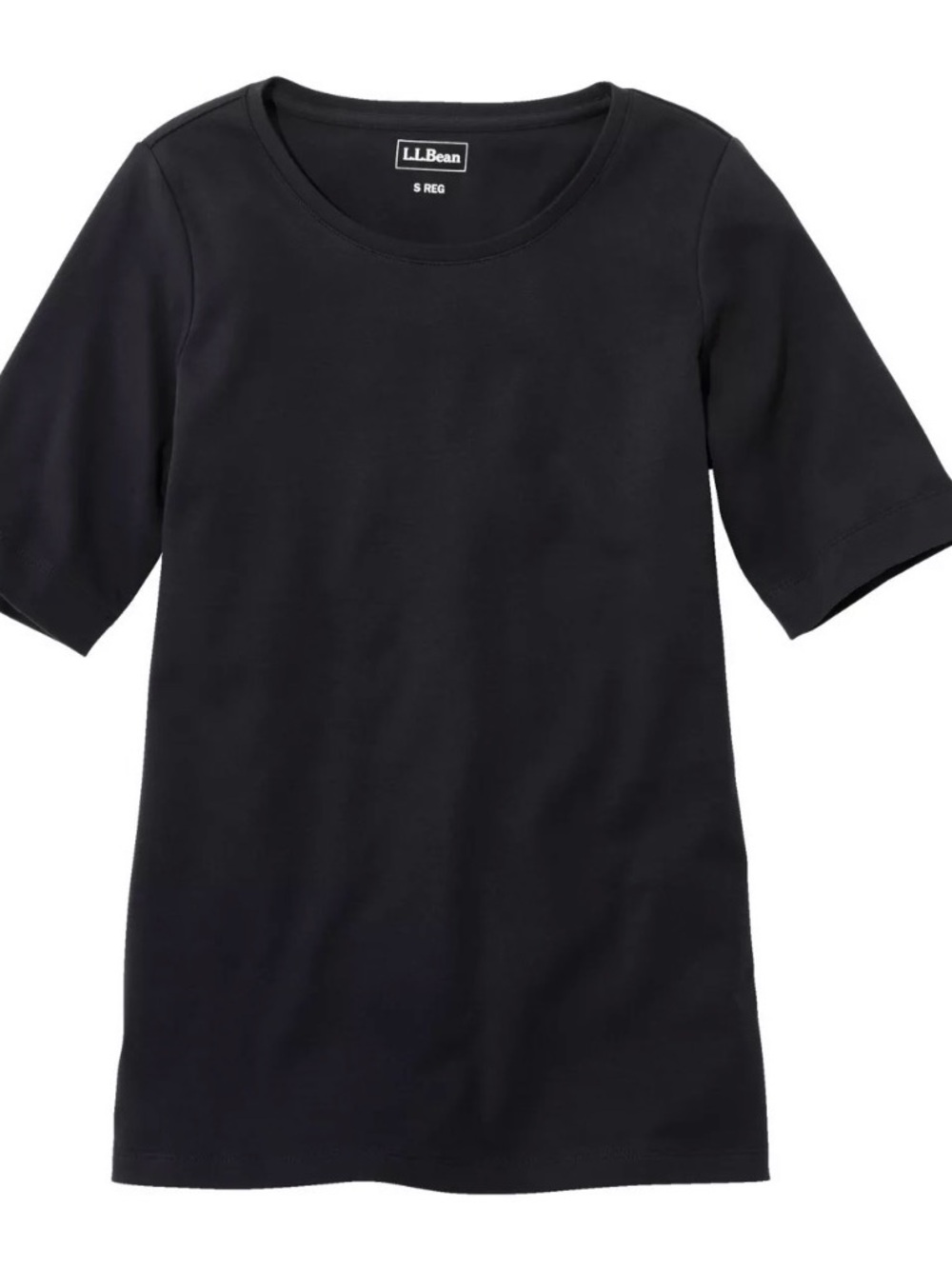 L.L. Bean Black Elbow Sleeve Scoop Neck 100% Pima Cotton Tee